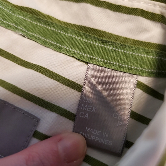 Vintage Liz Claiborne Vertical Stripe Green And White Short Sleeve Button Up S - Picture 7 of 12